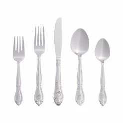 Rose Monogrammed Letter B 46-Piece Silver Stainless Steel Flatware Set (Service for 8) by RiverRidge Home