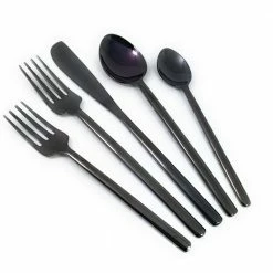 Black Glossy Stainless Steel Flatware Set of 5-Pieces by Vibhsa -Flatware Sales Store black flatware sets flatwareblack5 4f 1000