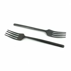 Black Glossy Stainless Steel Salad Appetizer Forks Set of 6 Pieces by Vibhsa