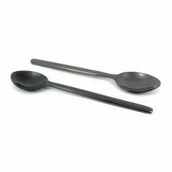 Dessert Spoons 6-Pieces Black Glossy Stainless Steel by Vibhsa