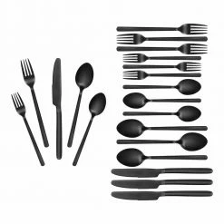 Brenner 20-Piece Matte Black Finished Stainless Steel Flatware Set (Service for 4) by Home Decorators Collection -Flatware Sales Store black home decorators collection flatware sets ks6612 20p mab 1d 1000
