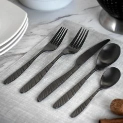 La Vague 20-Piece Matte Black Stainless Steel Flatware Set (Service for 4) by MegaChef -Flatware Sales Store black megachef flatware sets 985112466m 31 1000