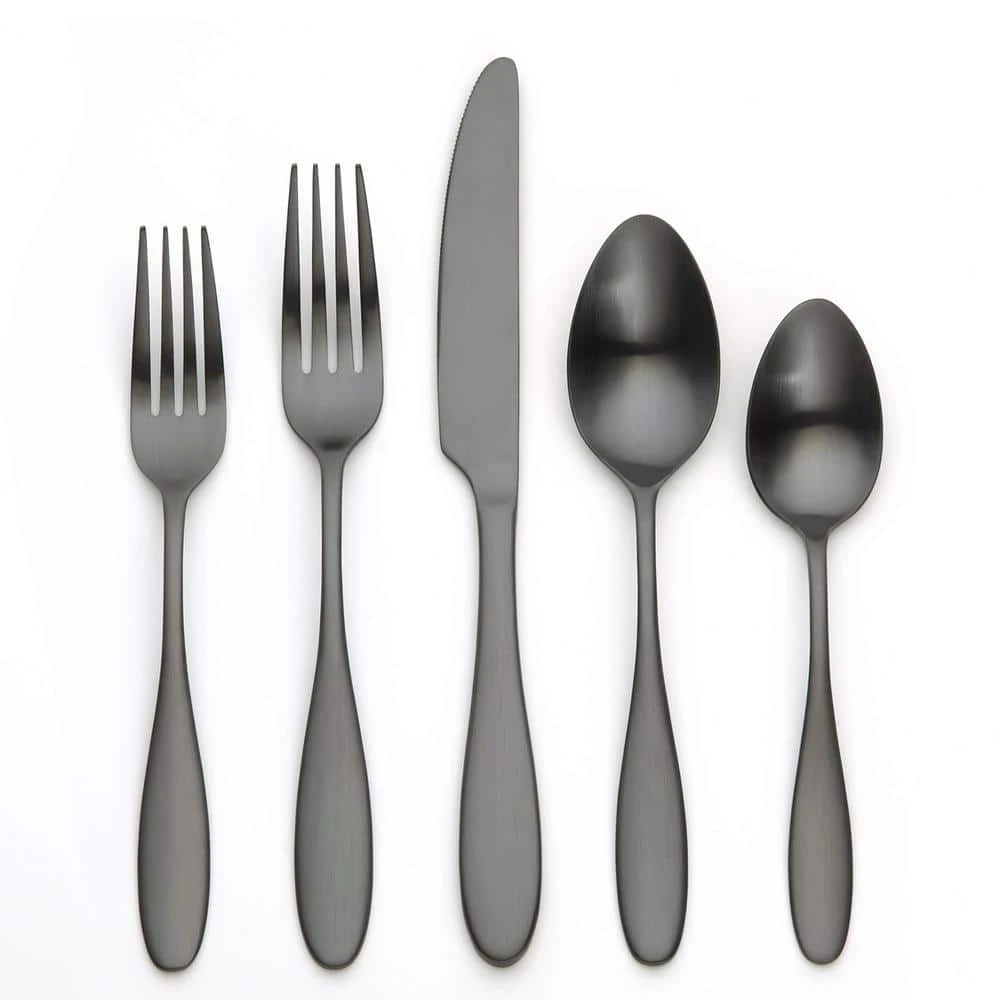 Ellie 20 Piece Matte Black 18/0 Stainless Steel Flatware Set, Service for 4 by ORNATIVE 1 Ellie 20 Piece Matte Black 18/0 Stainless Steel Flatware Set, Service for 4 by ORNATIVE