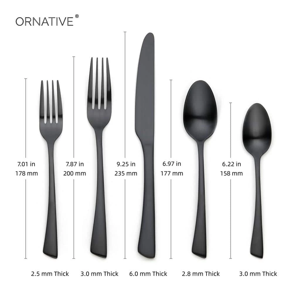 Clara 20 Piece Matte Black 18/0 Stainless Steel Flatware Set, Service for 4 by ORNATIVE 2 Clara 20 Piece Matte Black 18/0 Stainless Steel Flatware Set, Service for 4 by ORNATIVE - Image 2