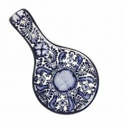 1-Piece Blue Flower Mexican Pottery Ceramic Spoon Rest by Global Crafts -Flatware Sales Store blue yellow serving sets mc125f gwh fa 1000