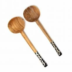 2-Pieces Olive Wood Serving Set with Bone Handles, Boomerang Batik by Global Crafts