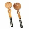 Twisted Olive Wood Salad Servers with Batik Bone Handles by Global Crafts