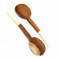 Olive Wood Salad Servers with Rounded Bone Handles by Global Crafts -Flatware Sales Store brown cream serving sets kwf009we gwh 4f 1000
