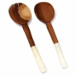 Olive Wood Salad Servers with Rounded Bone Handles by Global Crafts
