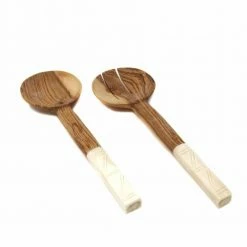 2-Pieces Olive Wood Salad Servers with Squared Bone Handles by Global Crafts -Flatware Sales Store brown cream serving sets kwf009ws gwh 4f 1000