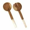 2-Pieces Olive Wood Salad Servers with Squared Bone Handles by Global Crafts