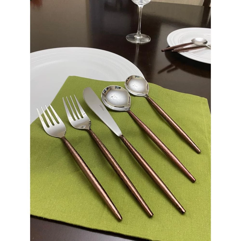 Brown Hammered Stainless Steel 18/0 Flatware 20-Piece Set by Vibhsa 3 Brown Hammered Stainless Steel 18/0 Flatware 20-Piece Set by Vibhsa - Image 3