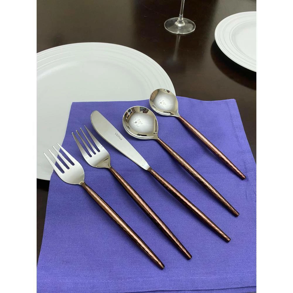Hammered Stainless Steel Flatware 5-Piece Set-Brown (18/0) by Vibhsa 3 Hammered Stainless Steel Flatware 5-Piece Set-Brown (18/0) by Vibhsa - Image 3