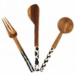 Olive Wood Appetizer Set of 3 (Fork, Spoon, Spreader) by Global Crafts
