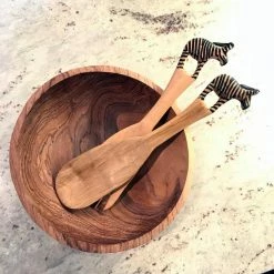 2-pieces African Zebra Wood Salad Serving Set by Global Crafts -Flatware Sales Store brown serving sets kwc009z gwh 4f 1000