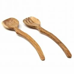 13.5 in. 2-Pieces Curved Olive Wood Serving Set by Global Crafts -Flatware Sales Store brown serving sets kwf009cv gwh 4f 1000