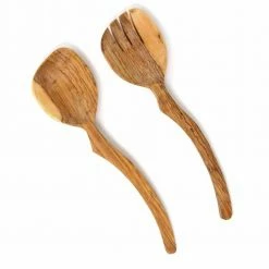 13.5 in. 2-Pieces Curved Olive Wood Serving Set by Global Crafts