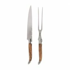 Laguiole Olivewood Carving Knife and Fork Set by French Home