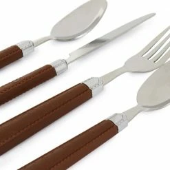 16-Piece Cocoa Stainless Steel Buckstrap Flatware Set with Caddy (Service for 4) by GIBSON EVERYDAY -Flatware Sales Store cocoa brown gibson everyday flatware sets 985115543m 4f 1000