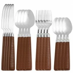 16-Piece Cocoa Stainless Steel Buckstrap Flatware Set with Caddy (Service for 4) by GIBSON EVERYDAY -Flatware Sales Store cocoa brown gibson everyday flatware sets 985115543m fa 1000