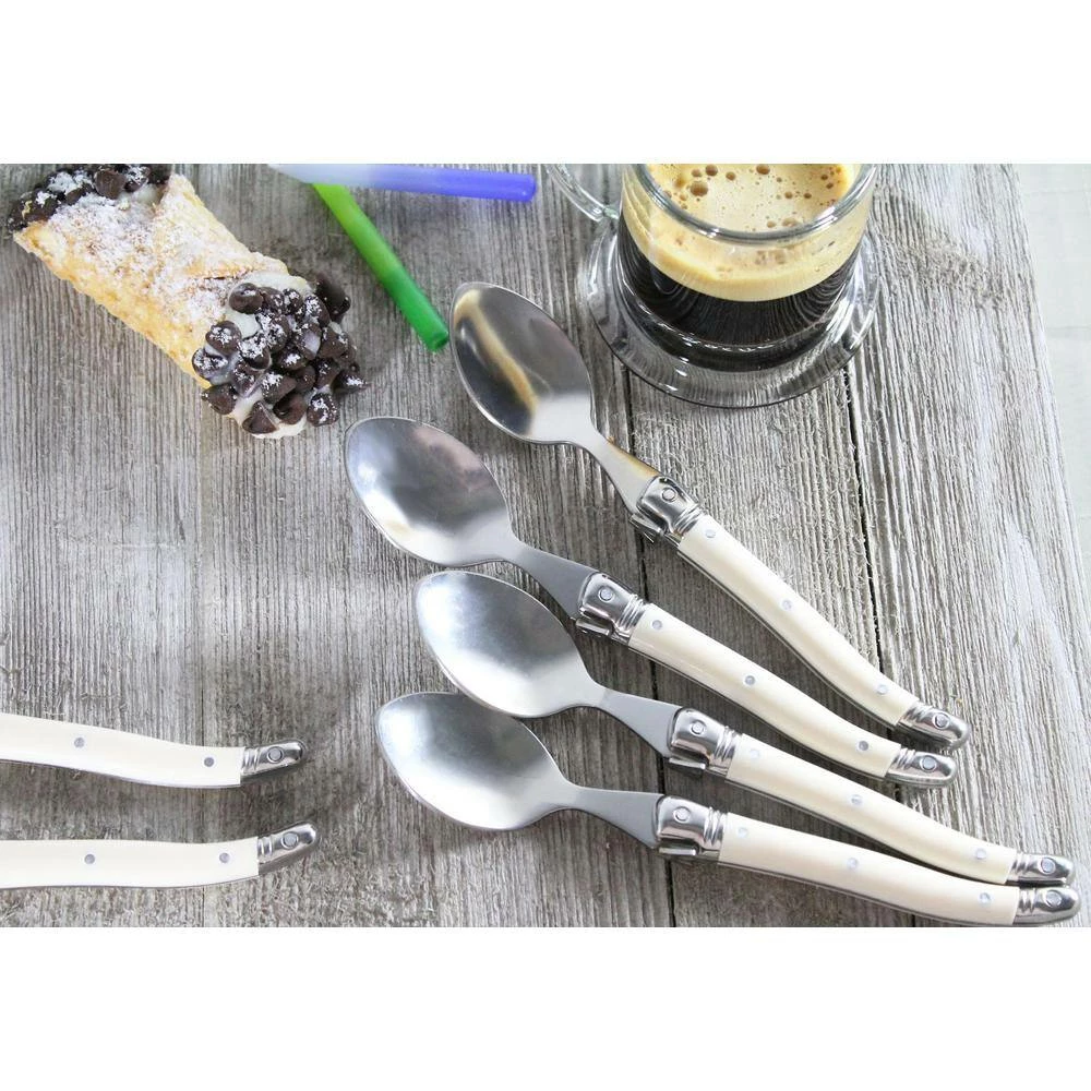 Laguiole Faux Ivory and Silver Color Coffee Spoons (Set of 4) by French Home 4 Laguiole Faux Ivory and Silver Color Coffee Spoons (Set of 4) by French Home - Image 4
