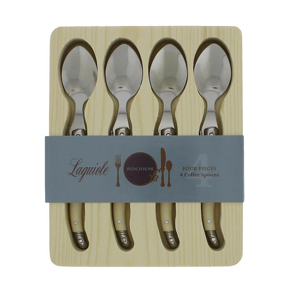 Laguiole Faux Ivory and Silver Color Coffee Spoons (Set of 4) by French Home 2 Laguiole Faux Ivory and Silver Color Coffee Spoons (Set of 4) by French Home - Image 2