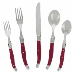 Laguiole 20-Piece Stainless-Steel Flatware Set, Pearlized Raspberry (Service for 4) by French Home -Flatware Sales Store crimson french home serving sets lg127 c3 1000