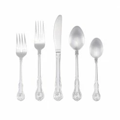 Bouquet Monogrammed Letter E 46-Piece Silver Stainless Steel Flatware Set (Service for 8) by RiverRidge Home