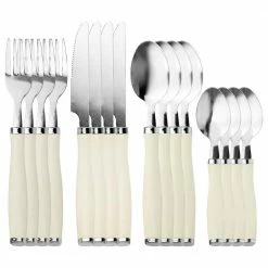 Fairfield 16-Piece Flatware Set with Wire Caddy in Egg Shell by GIBSON EVERYDAY -Flatware Sales Store egg shell gibson everyday flatware sets 985117934m 1f 1000