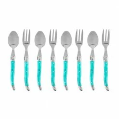 Laguiole Cocktail or Dessert Spoons and Forks, Set of 8, Turquoise by French Home