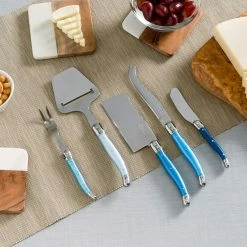 Laguiole 5 Piece Cheese Knife, Fork and Slicer Set, "Shades of Blue" by French Home -Flatware Sales Store french home serving sets lg025 31 1000