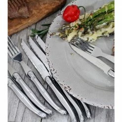 Laguiole Stainless Steel Steak Knife and Fork Set 8-Piece by French Home -Flatware Sales Store french home serving sets lg084 31 1000