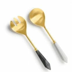 Araliya Marble and Gold Salad Servers (Set of 2) by GAURI KOHLI