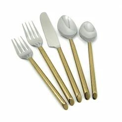 Golden Flatware Set of 5-Pieces (Cut Hammered, Stainless Steel) by Vibhsa