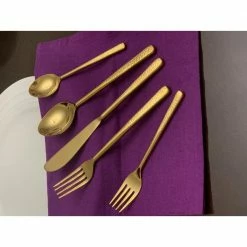 Flatware Gold 5-Piece Place Setting-Hammered by Vibhsa -Flatware Sales Store gold flatware sets tipl002ps 4f 1000