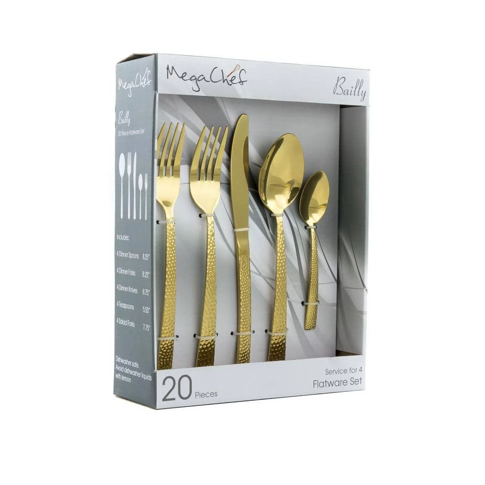 Baily 20-Piece Gold Stainless Steel Flatware Set (Service for 4) by MegaChef 1 Baily 20-Piece Gold Stainless Steel Flatware Set (Service for 4) by MegaChef