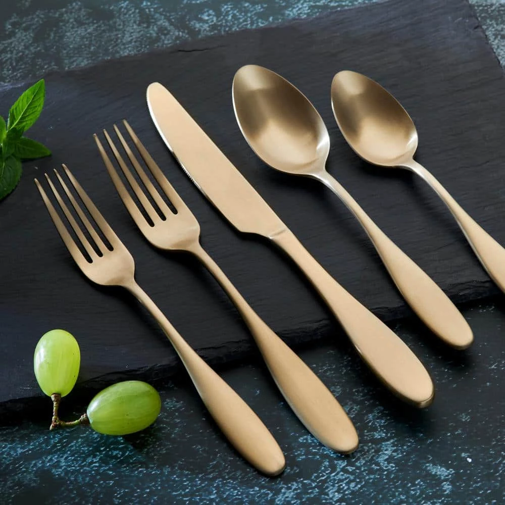 Ellie 20 Piece Matte Gold 18-0 Stainless Steel Flatware Set, Service for 4 by ORNATIVE 4 Ellie 20 Piece Matte Gold 18-0 Stainless Steel Flatware Set, Service for 4 by ORNATIVE - Image 4