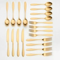 Ellie 20 Piece Matte Gold 18-0 Stainless Steel Flatware Set, Service for 4 by ORNATIVE 6 Ellie 20 Piece Matte Gold 18-0 Stainless Steel Flatware Set, Service for 4 by ORNATIVE -Flatware Sales Store gold ornative flatware sets 09320gdr1 4f 1000