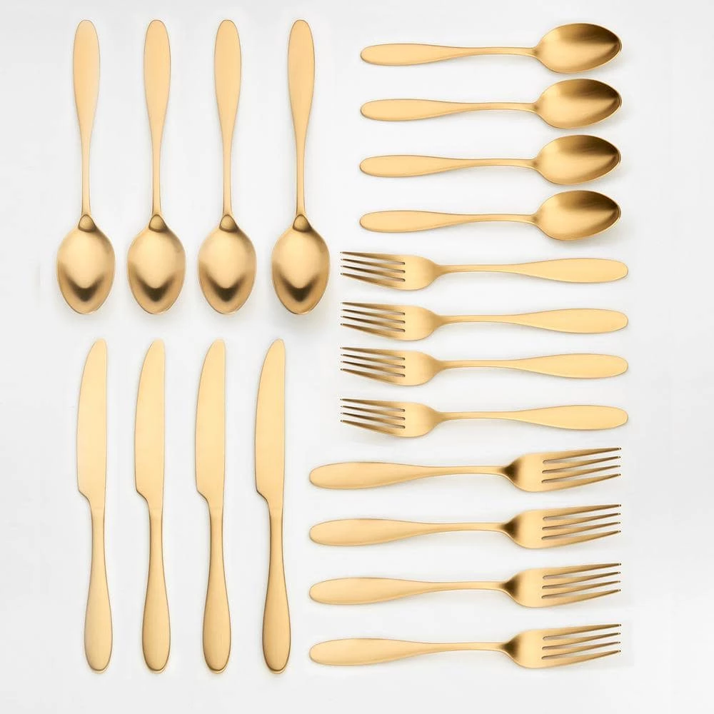 Ellie 20 Piece Matte Gold 18-0 Stainless Steel Flatware Set, Service for 4 by ORNATIVE 3 Ellie 20 Piece Matte Gold 18-0 Stainless Steel Flatware Set, Service for 4 by ORNATIVE - Image 3