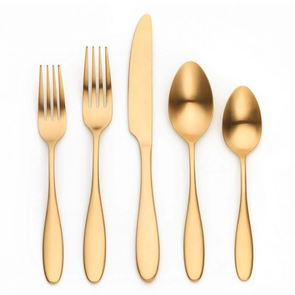 Ellie 20 Piece Matte Gold 18-0 Stainless Steel Flatware Set, Service for 4 by ORNATIVE 1 Ellie 20 Piece Matte Gold 18-0 Stainless Steel Flatware Set, Service for 4 by ORNATIVE
