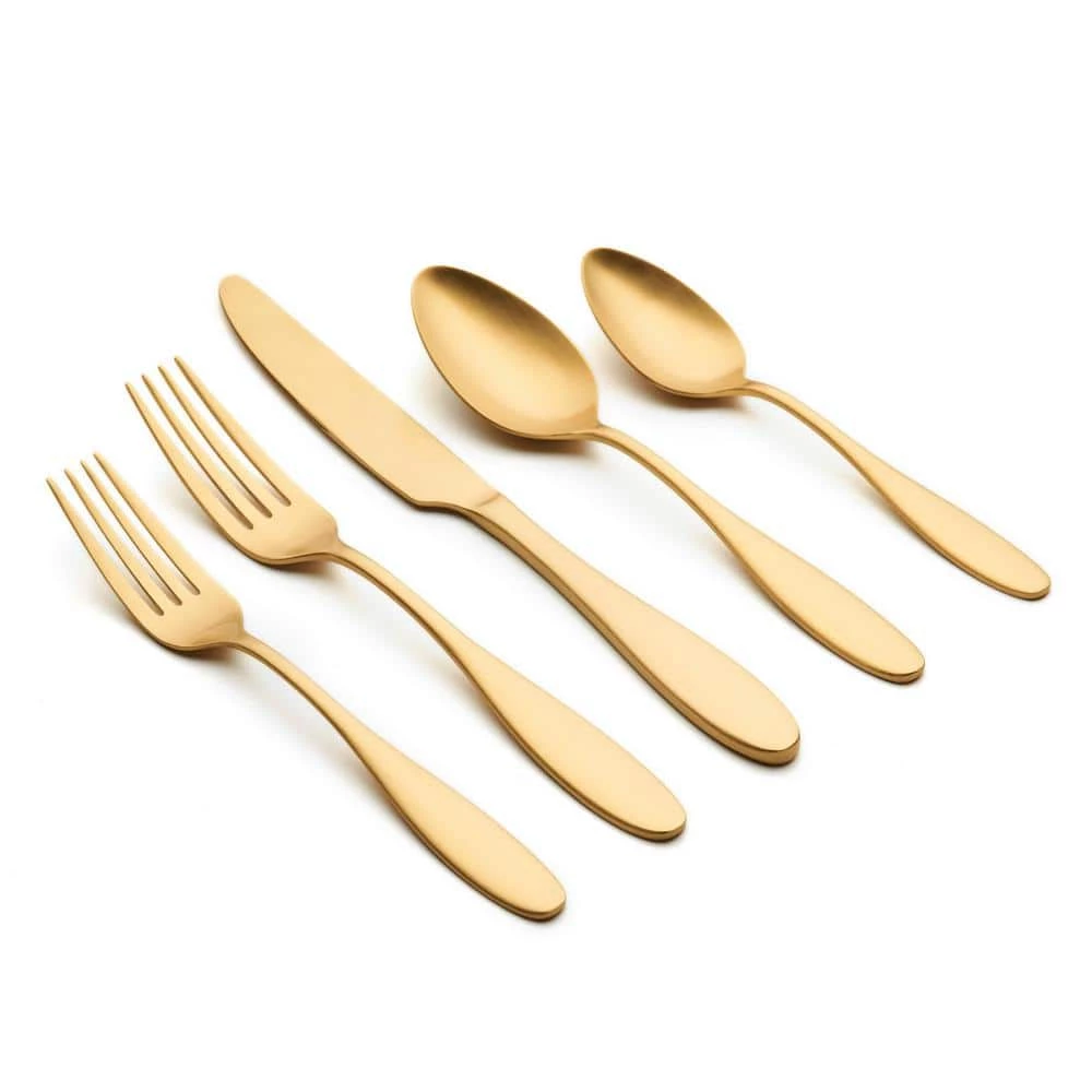 Ellie 20 Piece Matte Gold 18-0 Stainless Steel Flatware Set, Service for 4 by ORNATIVE 2 Ellie 20 Piece Matte Gold 18-0 Stainless Steel Flatware Set, Service for 4 by ORNATIVE - Image 2