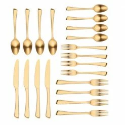 Clara 20 Piece Matte Gold 18/0 Stainless Steel Flatware Set, Service for 4 by ORNATIVE -Flatware Sales Store gold ornative flatware sets 10820gdr1 1f 1000