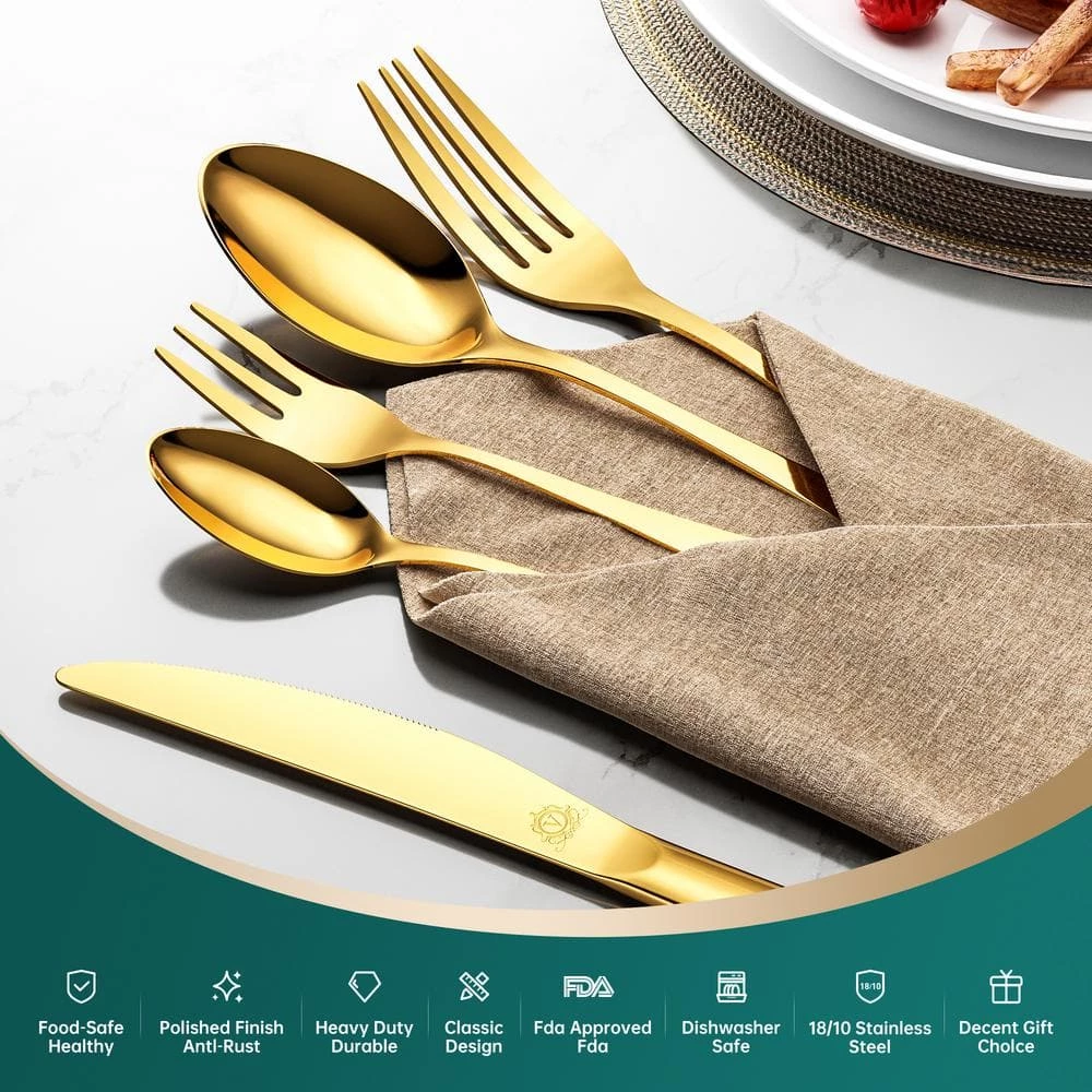 30-Piece Gold Stainless Steel Flatware Set (Service for 6) by vancasso 3 30-Piece Gold Stainless Steel Flatware Set (Service for 6) by vancasso - Image 3