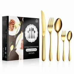 30-Piece Gold Stainless Steel Flatware Set (Service for 6) by vancasso 13 30-Piece Gold Stainless Steel Flatware Set (Service for 6) by vancasso -Flatware Sales Store gold vancasso serving sets vs sw g30 g 76 1000
