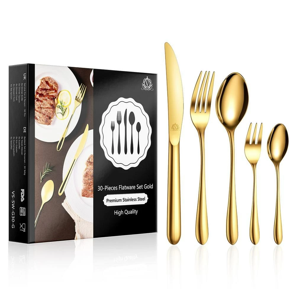 30-Piece Gold Stainless Steel Flatware Set (Service for 6) by vancasso 7 30-Piece Gold Stainless Steel Flatware Set (Service for 6) by vancasso - Image 7