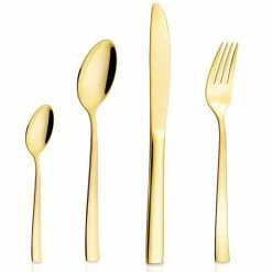 24-Piece 18/8 Gold Stainless Steel Flatware Set Knife Fork Spoon Set (Service for 6) by Velaze