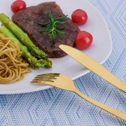 24-Piece 18/8 Gold Stainless Steel Flatware Set Knife Fork Spoon Set (Service for 6) by Velaze -Flatware Sales Store gold velaze flatware sets vlz fw d24g fa 1000