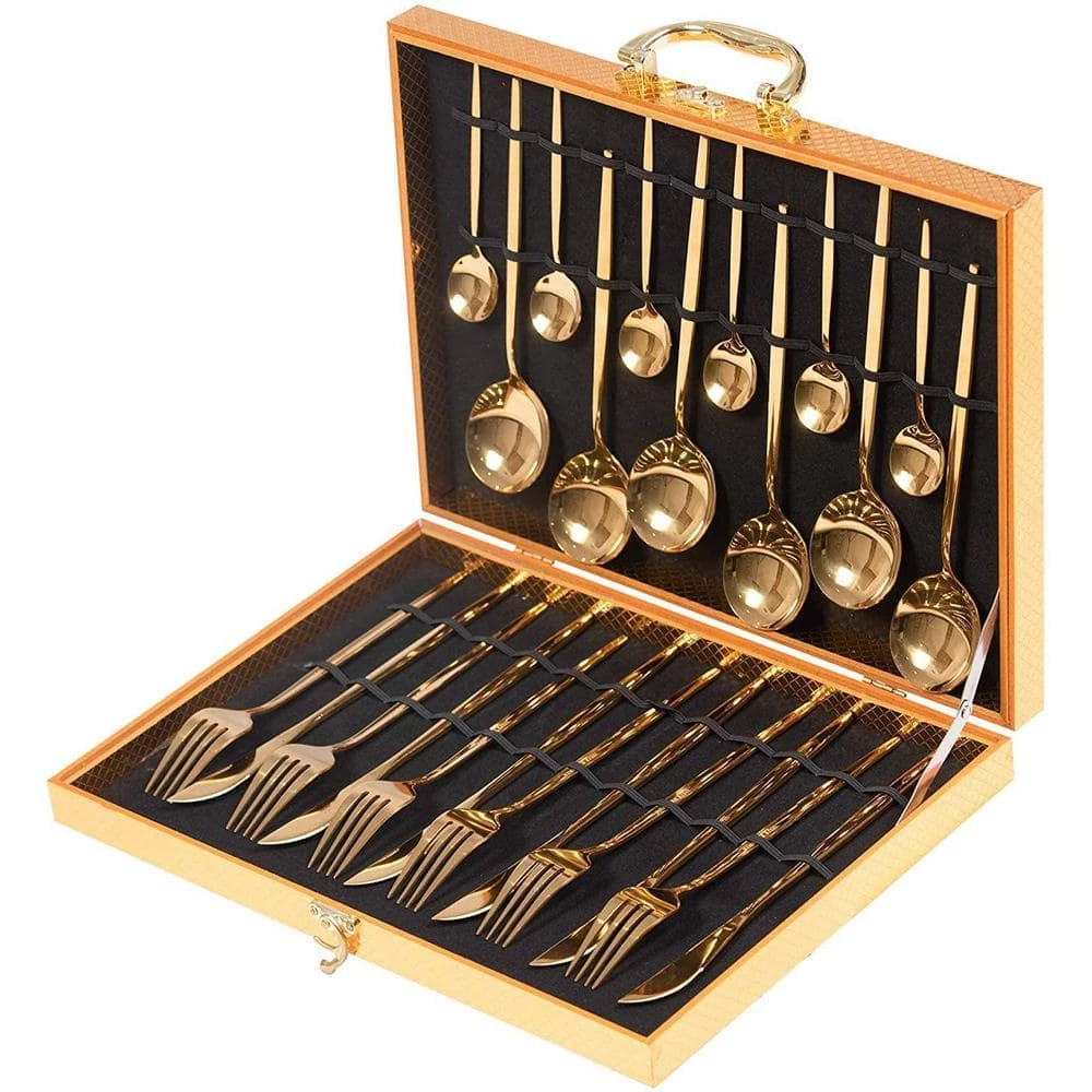 24-Piece Golden Stainless Steel Flatware Serving Set (Service for 6) by Tileon 1 24-Piece Golden Stainless Steel Flatware Serving Set (Service for 6) by Tileon