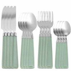 Buckstrap 16-Piece Pewter Green Flatware Set with Caddy by Gibson -Flatware Sales Store green gibson serving sets 985115544m fa 1000
