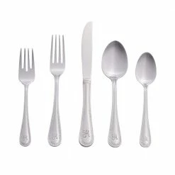 Beaded Monogrammed Letter H 46-Piece Silver Stainless Steel Flatware Set (Service for 8) by RiverRidge Home